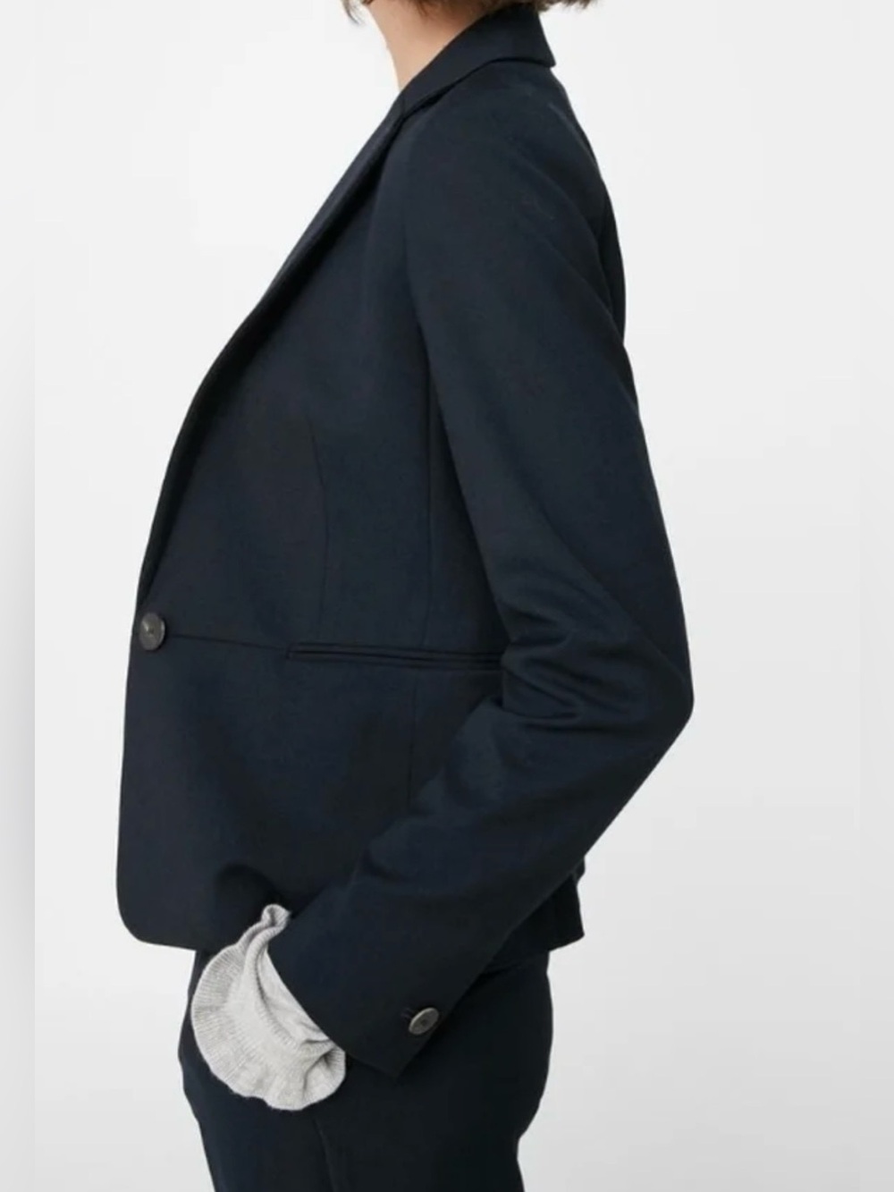 Mango MNG Navy One-Button Tailored Blazer | Classic Office Career Jacket - Picture 4 of 16